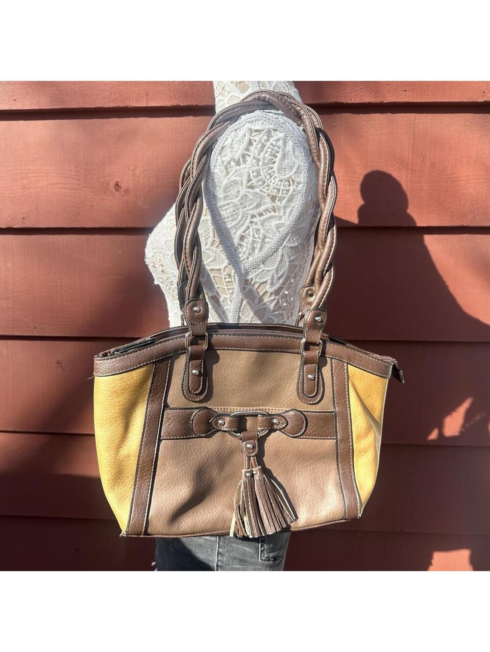 Rosetti Brown & Mustard Tonal Tassel Shoulder Bag